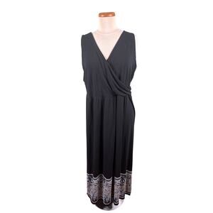 J. Jill Wearever Collection Women Size Large Black Floral Faux Wrap Maxi Dress